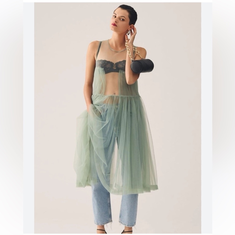 Maeve Sleeveless Sheer Tulle Overlay Dress